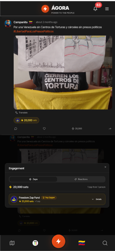 Activist Campanita receives 20,000 sats from the Freedom Zap Fund for participating in the campaign